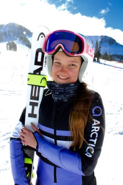 Junior ski racer Anastasia Seator-Braun of Mammoth Lakes, CA in her Arctica ski racing suit.