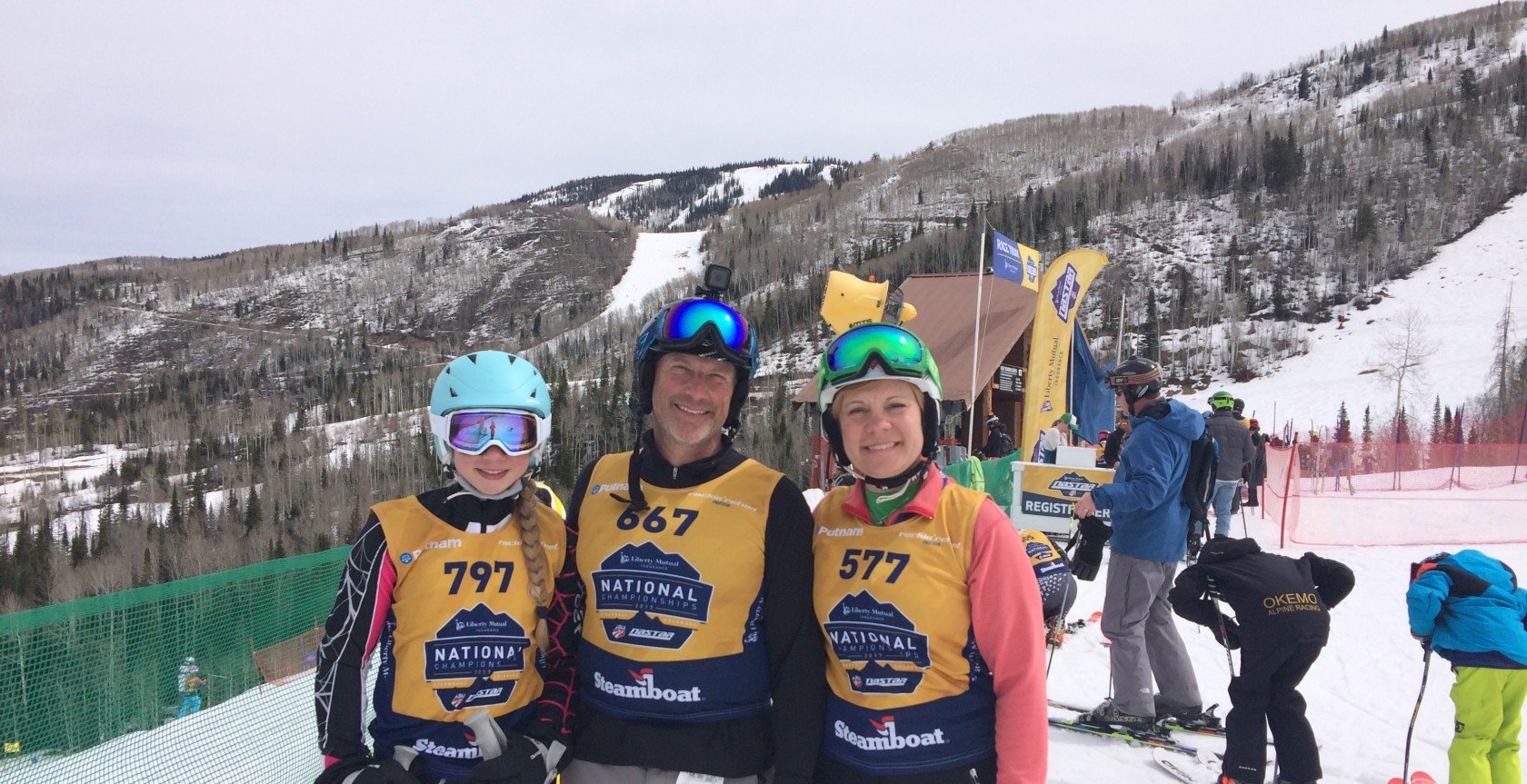 Ski racing dad Rudy Muto of Kutztown PA with his family at NASTAR Nationals 2017 in Steamboat Springs, CO.