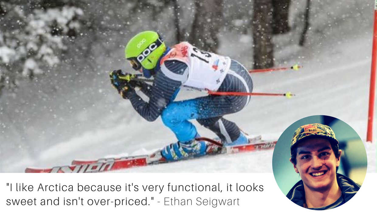 Quote from high school ski racer Ethan Seigwart about his Arctica race suit.