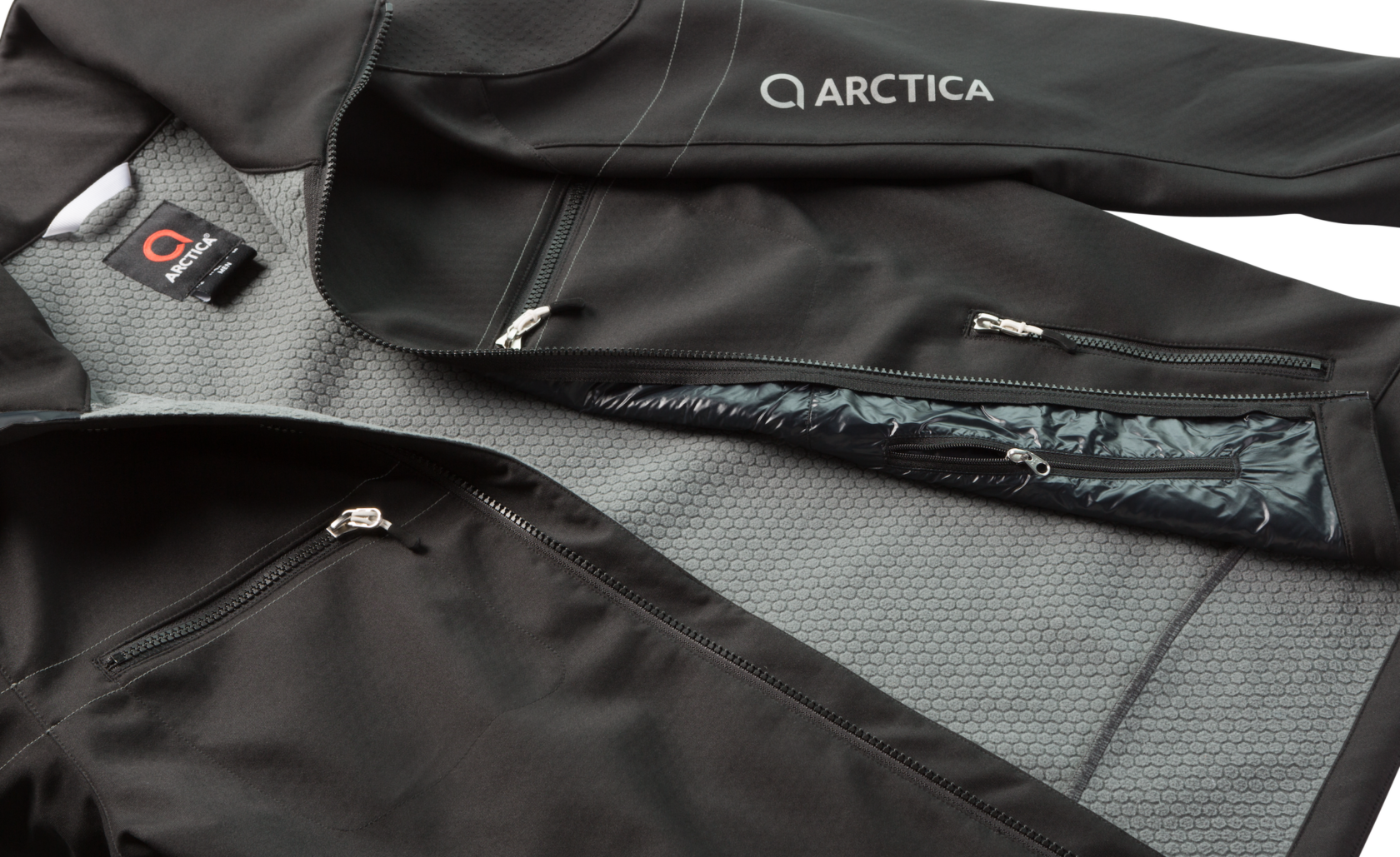 The Arctica Black Kat Training Jacket showing the Flexshell softshell fabric