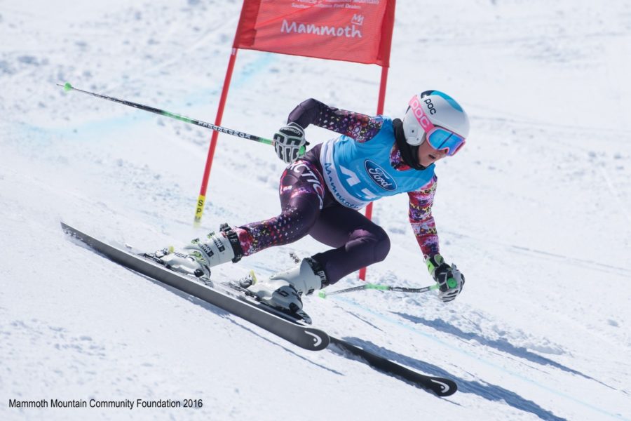 Mammoth Mountain ski racer ski racing in her Arctica GS Speed suit. Photo courtesy: mom/Mammoth Mountain Community Foundation.