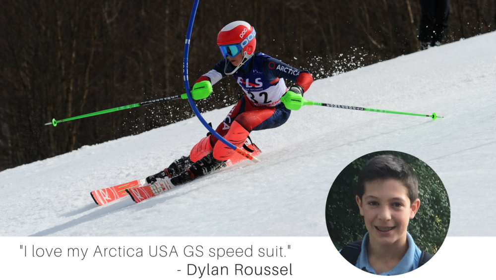 Ski Racer Dylan Roussel in his Arctica USA GS speed suit.