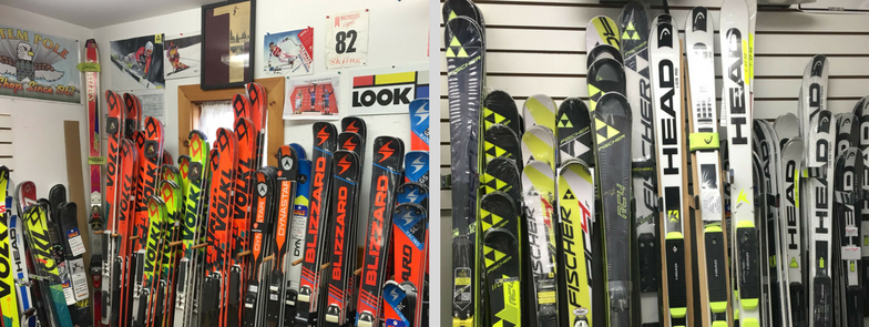 Race skis at Totem Pole Ski Shop Ludlow VT