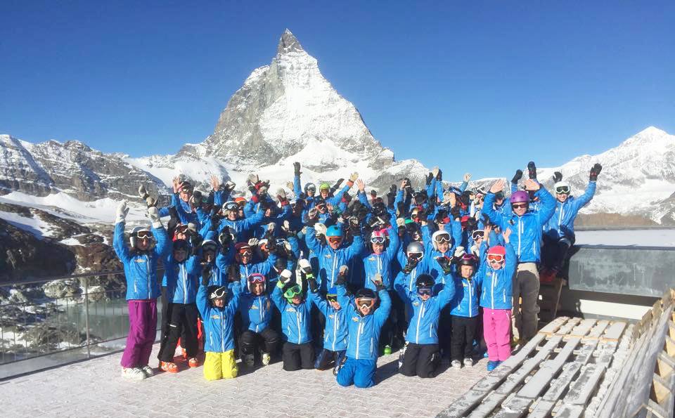 Taby Slalom Club of Sweden in their Arctica Speed Freak ski team jacket in Zermatt Switzerland